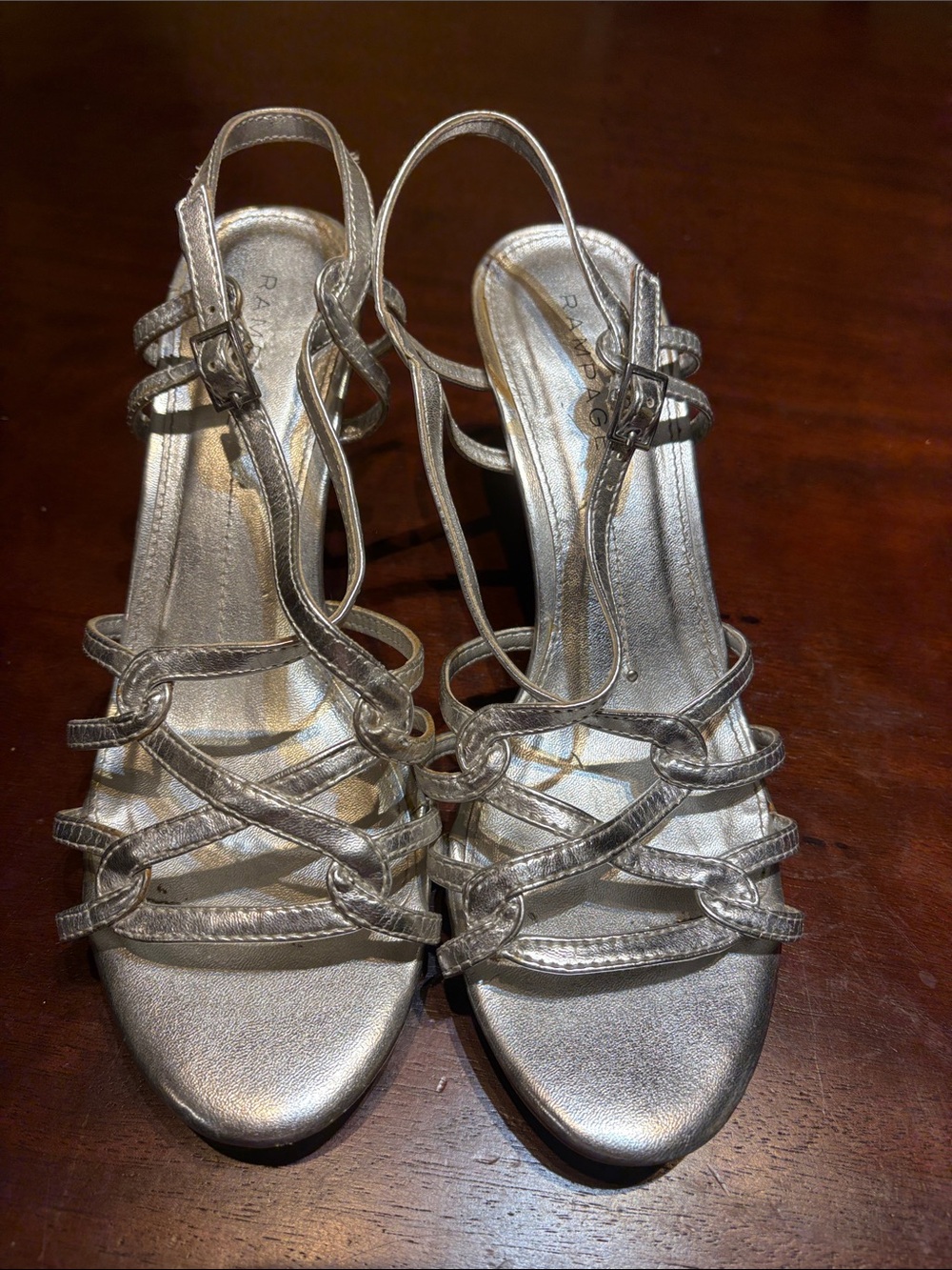 Rampage Silver Metallic Strappy Slingback Heels